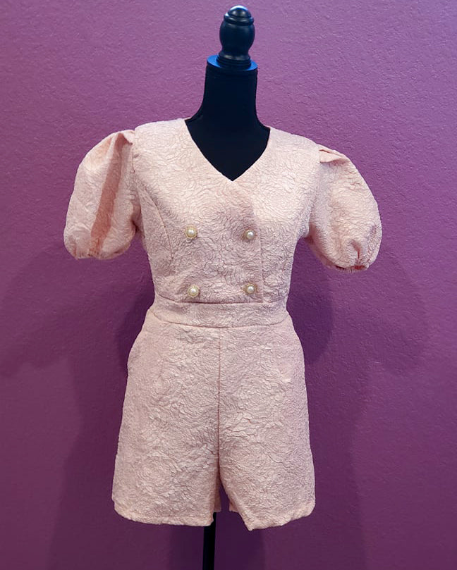 Pink Romper with Puff Sleeves
