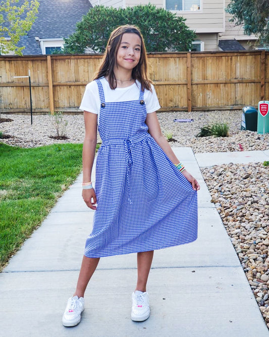 Overall Jumper Dress with White T-Shirt