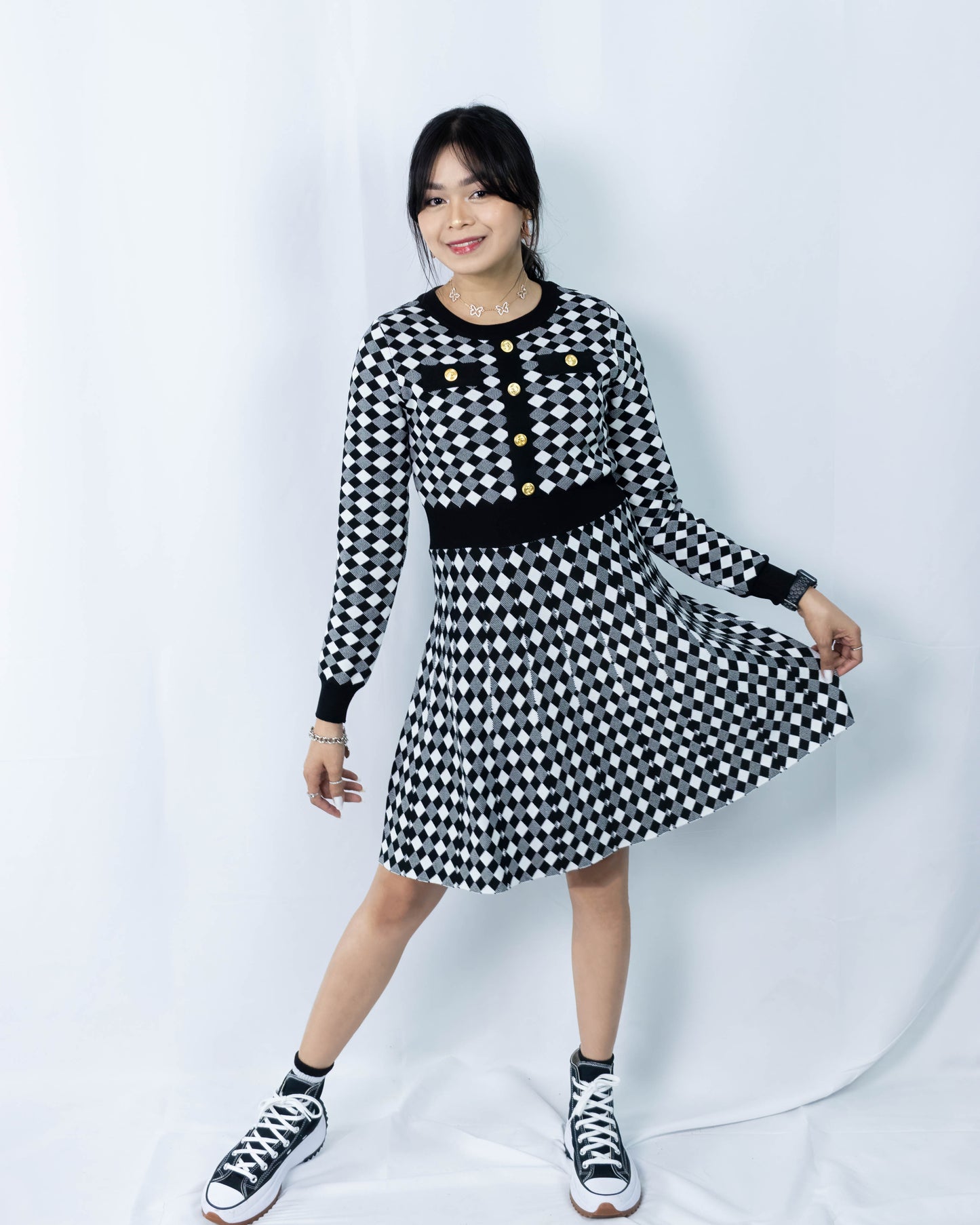 Checkered Knitted Dress