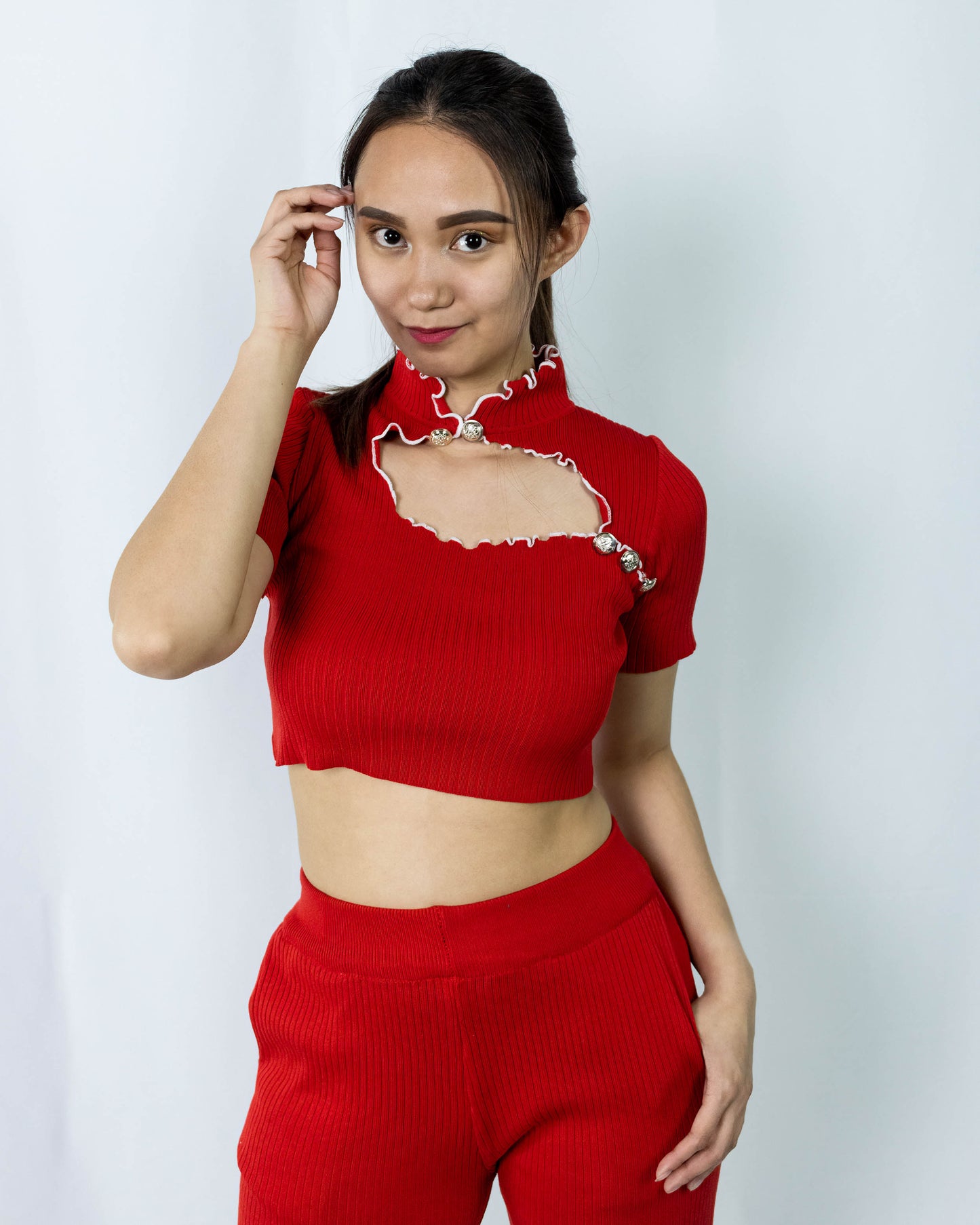 Knit Two Piece Outfit with Keyhole Top