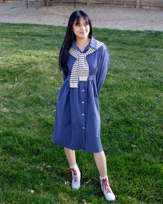 Button Down Midi Dress with Scarf